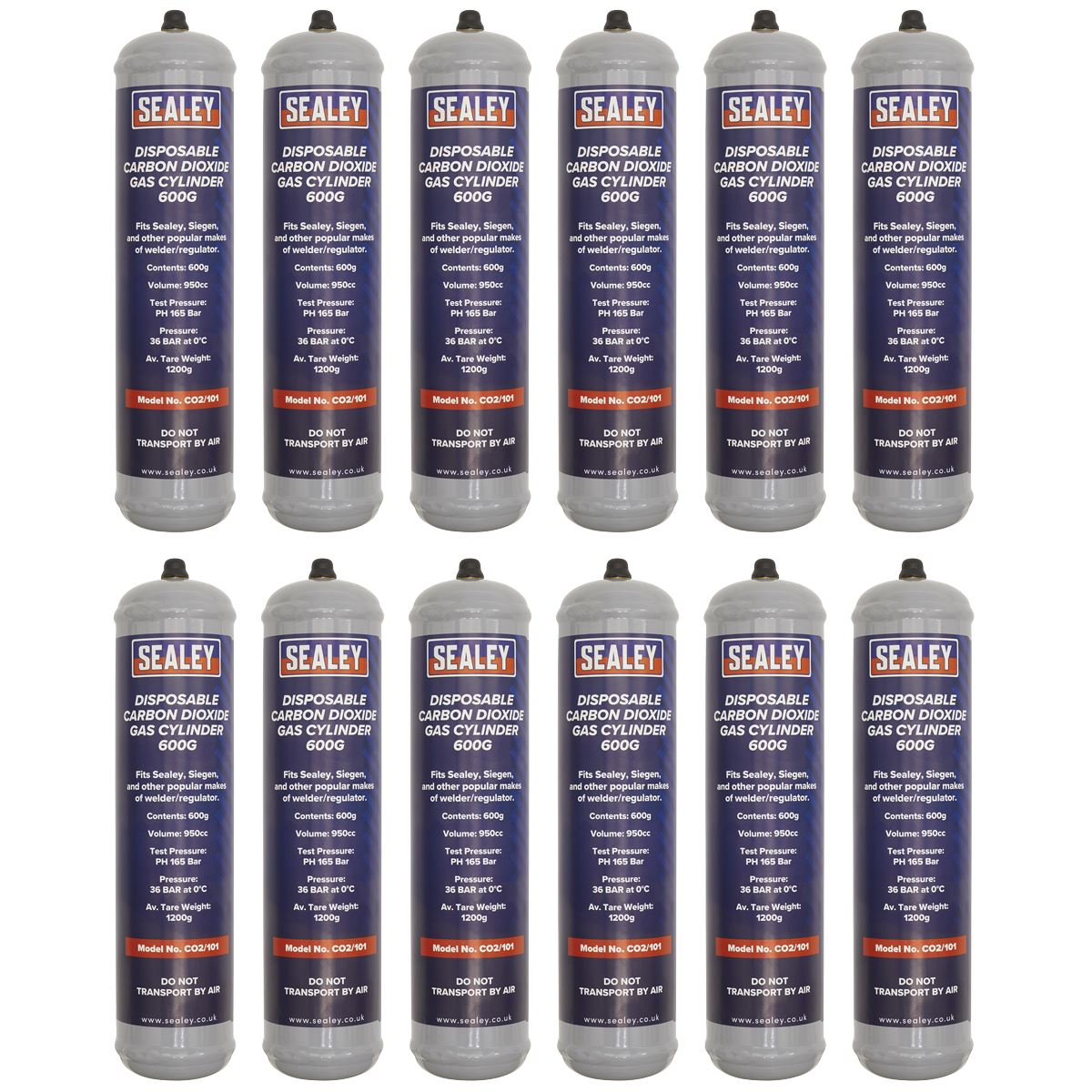 Sealey CO2/101/12 Gas Cylinder Disposable Carbon Dioxide 600g - Box of 12 Sealey