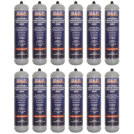 Sealey CO2/101/12 Gas Cylinder Disposable Carbon Dioxide 600g - Box of 12 Sealey