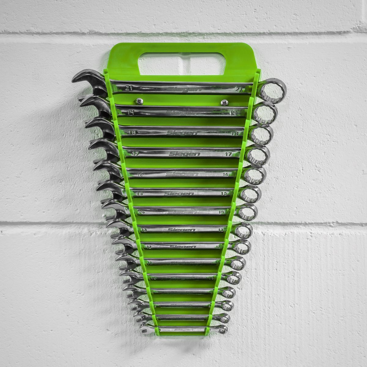 Sealey WR08HV Spanner Rack Capacity 15 Spanners Hi-Vis Green Sealey