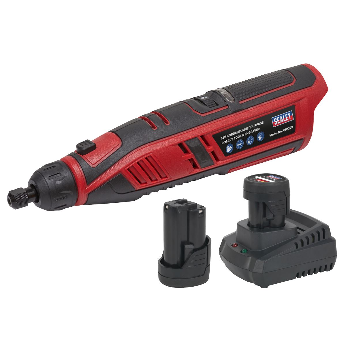Sealey CP1207KIT Cordless Rotary Tool & Engraver Kit 49pc 12V SV12 Series - 2 Batteries Sealey