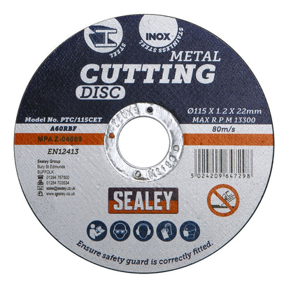 Sealey PTC115CET50 Cutting Disc Ø115 x 1.2mm Ø22mm Bore - Pack of 50 Sealey