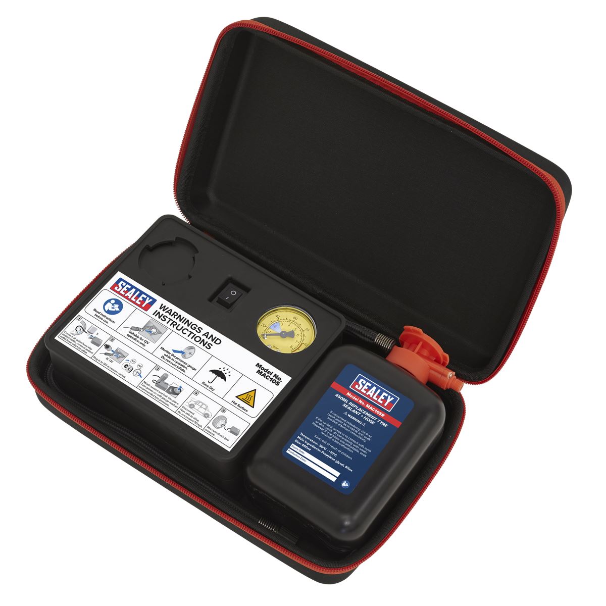 Sealey MAC10S Tyre Inflator 12V & Emergency Puncture Sealant Kit Sealey