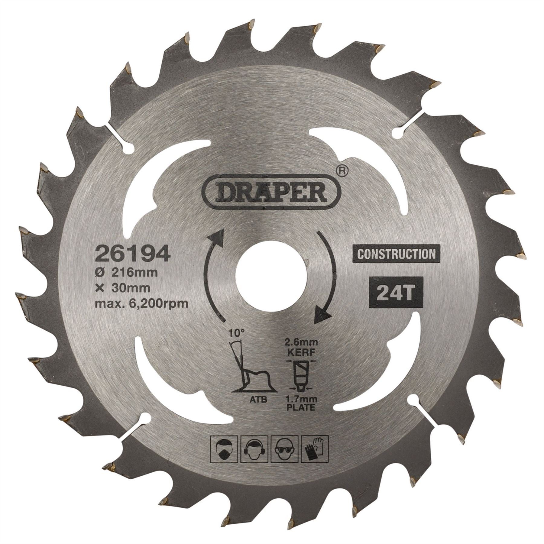 Draper 26194 TCT Construction Circular Saw Blade 216 x 30mm 24T Draper