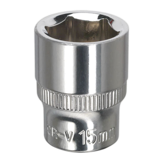Sealey SP3815 WallDrive® Socket 15mm 3/8"Sq Drive Fully Polished Sealey
