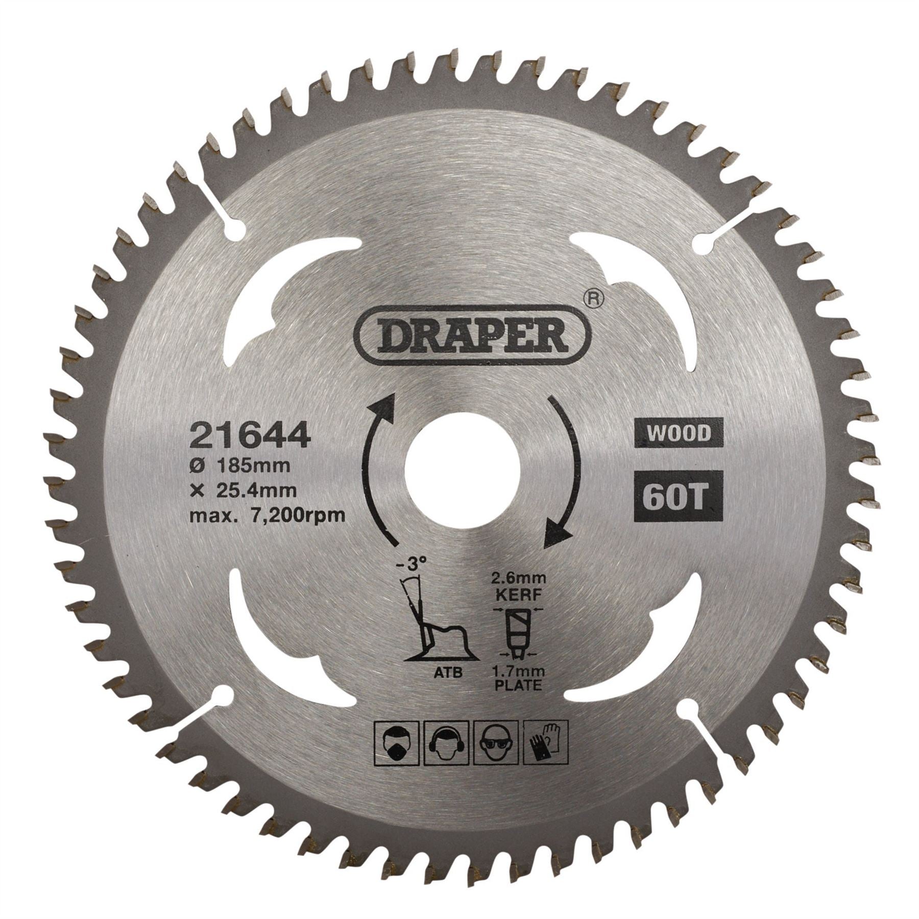 Draper 21644 TCT Circular Saw Blade for Laminate & Wood 185 x 25.4mm 60T Draper