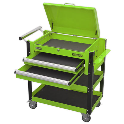Sealey AP760MHV Heavy-Duty Mobile Tool & Parts Trolley 2 Drawers & Lockable Top - Green Sealey