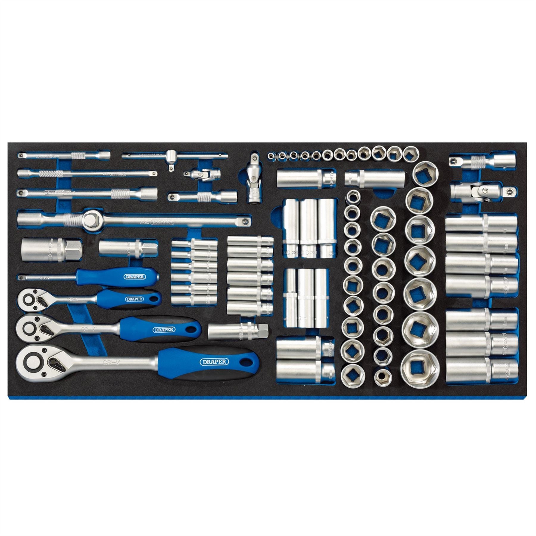 Draper 63540 Socket Set in Full Drawer EVA Insert Tray 1/4" 3/8" and 1/2" 84 Piece Draper
