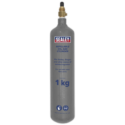 Sealey CO2/1KG Gas Cylinder Refillable Carbon Dioxide 1kg Sealey
