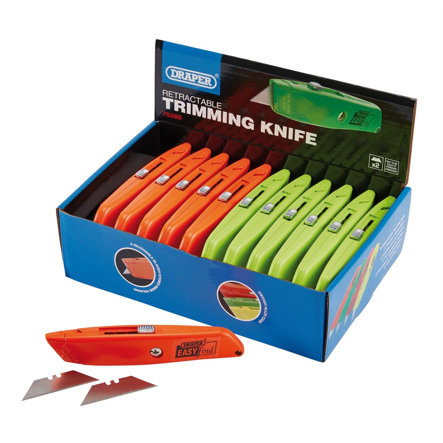 Draper 75285 Easy Find Retractable Trimming Knife with 2 x Blades Draper