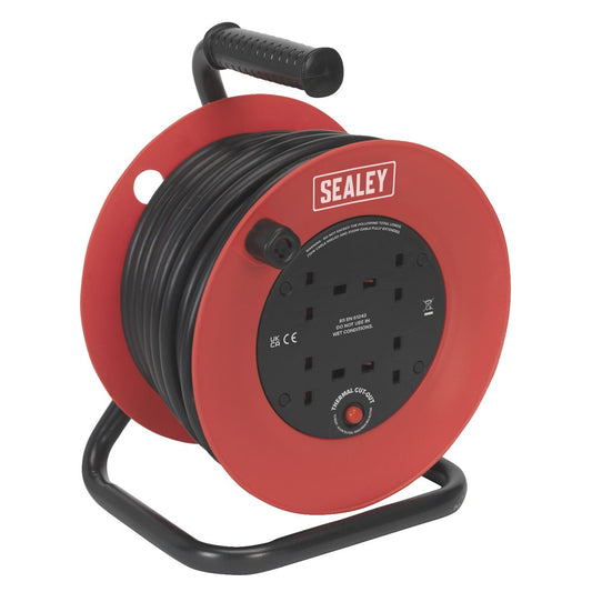Sealey CR22525 Cable Reel 25m 4 x 230V 2.5mm² Heavy-Duty Thermal Trip Sealey