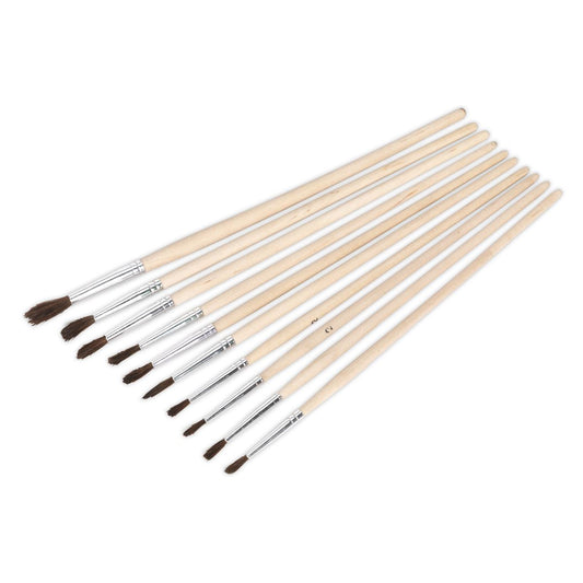 Sealey PB2 Touch-Up Paint Brush Assortment 10pc Wooden Handle Sealey