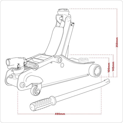 Sealey 2180LE 180° Handle Low Profile Short Chassis Trolley Jack 2 Tonne - Red Sealey