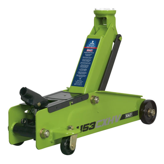 Sealey 1153CXHV Long Reach Heavy-Duty Trolley Jack 3 Tonne - Green Sealey