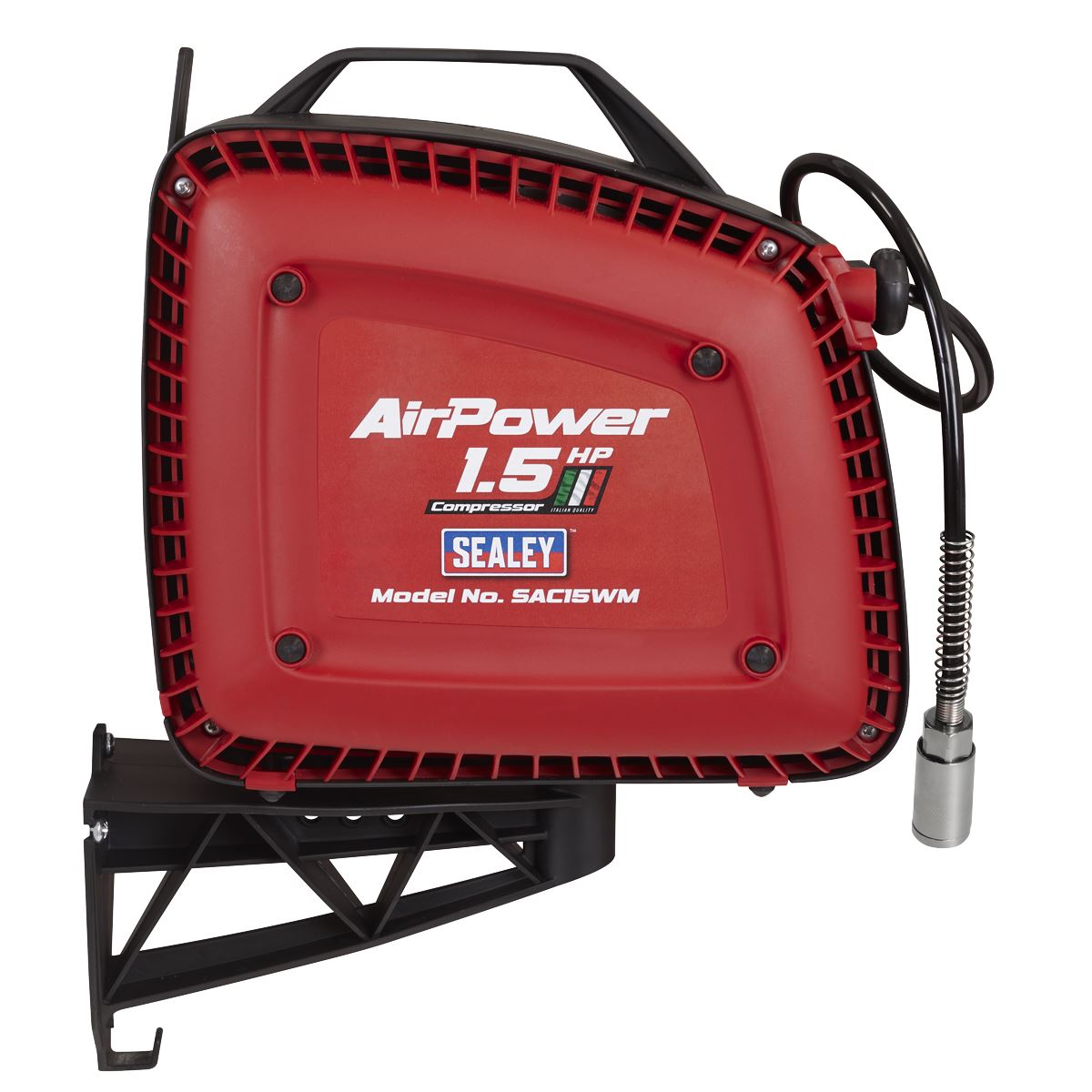Sealey SAC15WM Wall Mounting Oil Free Air Compressor 1.5hp with 7m Retractable Hose Reel Sealey
