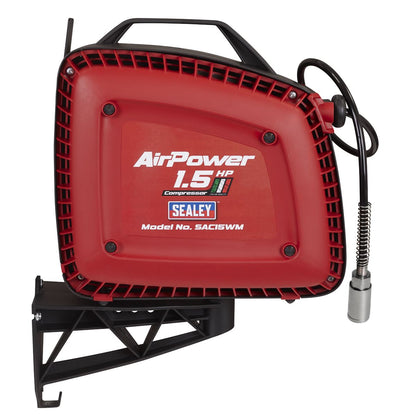 Sealey SAC15WM Wall Mounting Oil Free Air Compressor 1.5hp with 7m Retractable Hose Reel Sealey