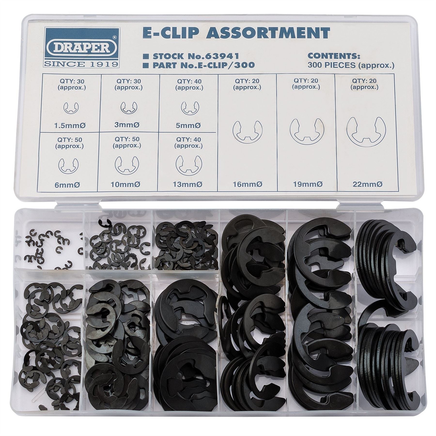 Draper 63941 E-Clip Assortment 300 Piece Draper