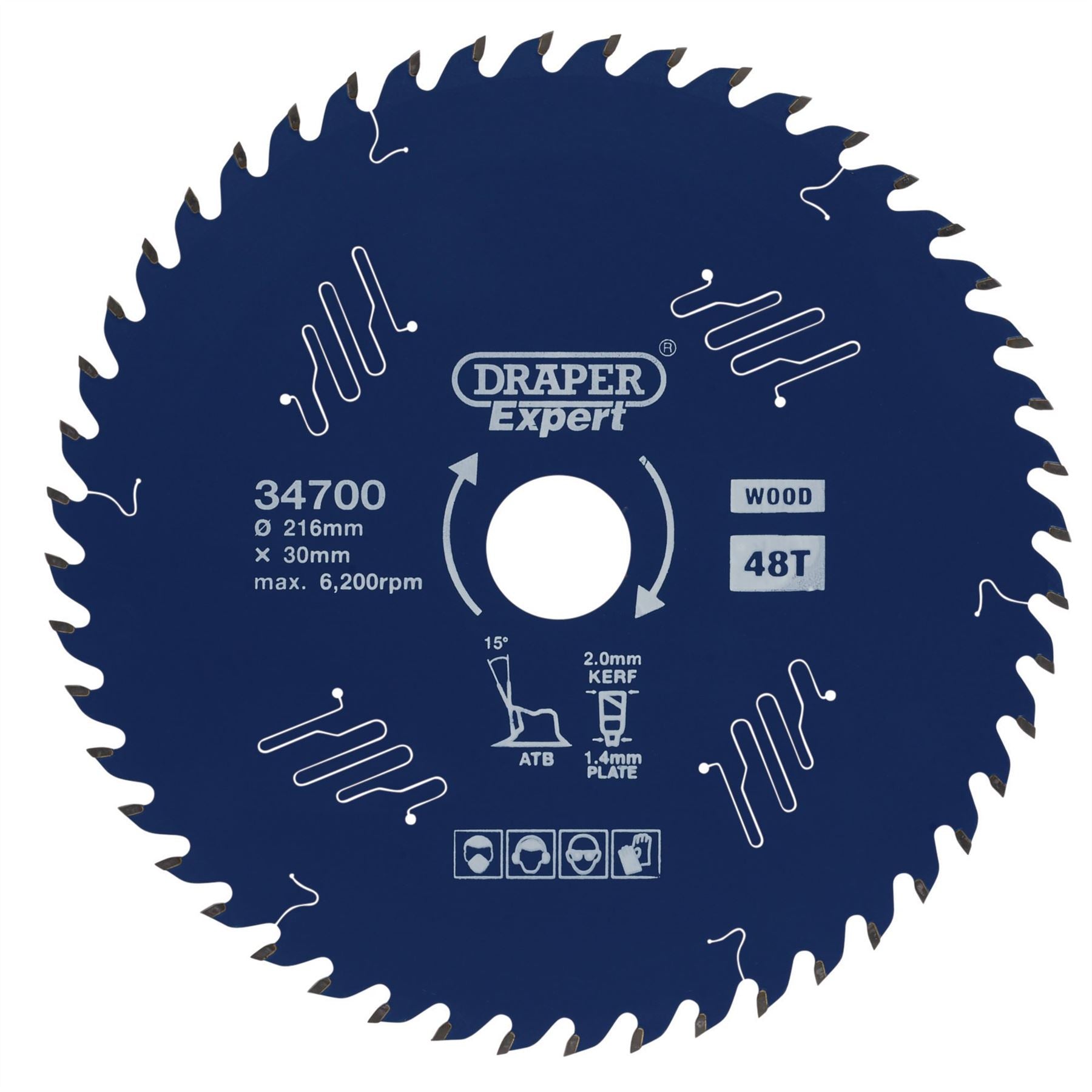 Draper 34700 Expert TCT Circular Saw Blade for Wood with PTFE Coating 216 x 30mm 48T Draper