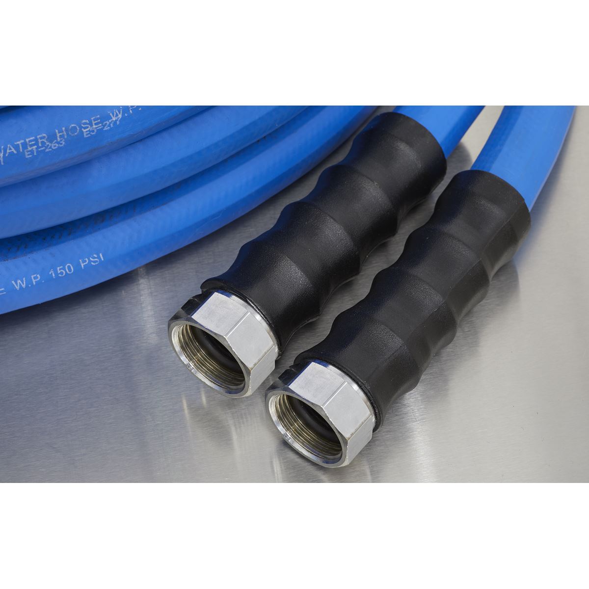 Sealey HRKIT15 Heavy-Duty Hose Reel Cart with 15m Heavy-Duty Ø19mm Hot & Cold Rubber Water Hose Sealey