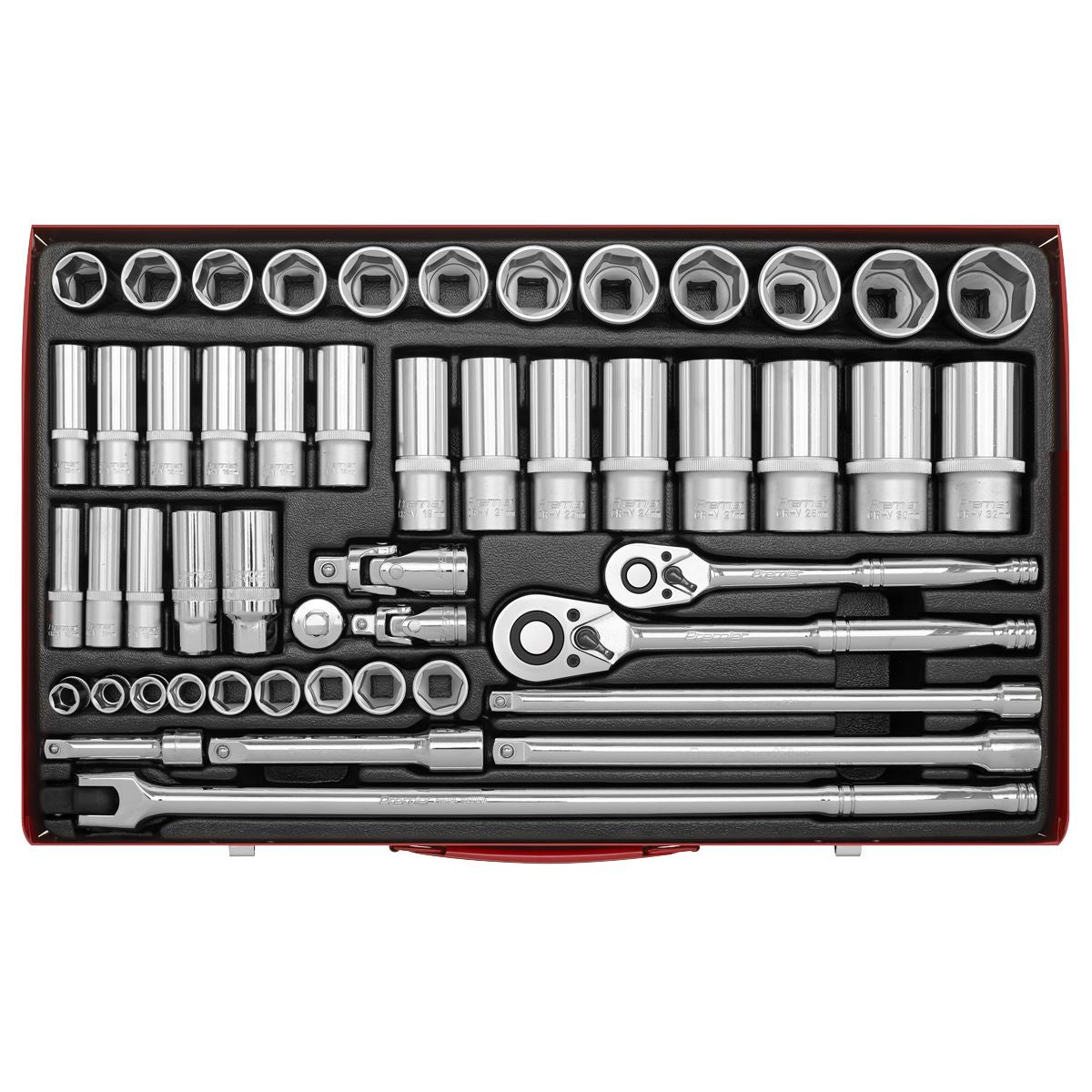 Sealey AK6942 Socket Set 50pc 3/8" & 1/2"Sq Drive 6pt WallDrive® - Metric Sealey