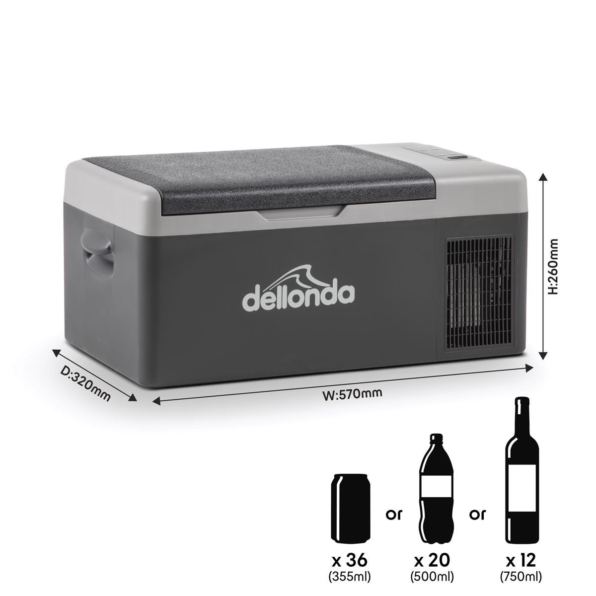 Dellonda DL12 Portable Fridge Freezer/Cool Box with LED Display 15L 12v/24v Dellonda