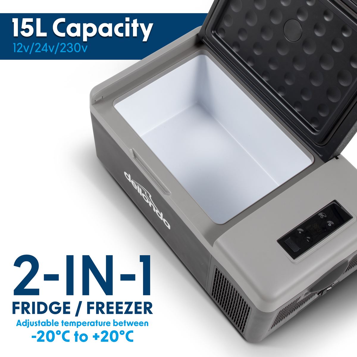 Dellonda DL12 Portable Fridge Freezer/Cool Box with LED Display 15L 12v/24v Dellonda