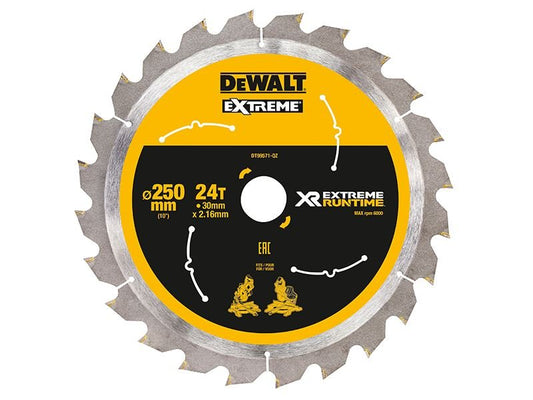 Dewalt Extreme Runtime Flexvolt Mitre Saw Blade 250 X 30mm X 24t Dewalt