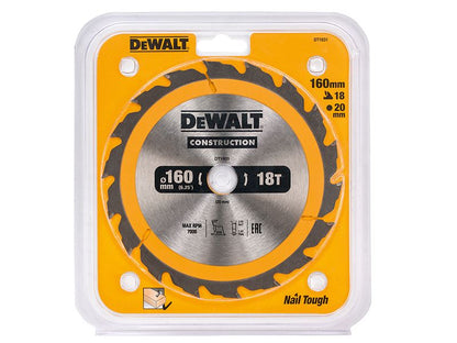 Dewalt Portable Construction Circular Saw Blade 160 X 20mm X 18t Dewalt