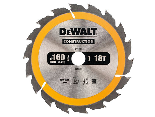 Dewalt Portable Construction Circular Saw Blade 160 X 20mm X 18t Dewalt
