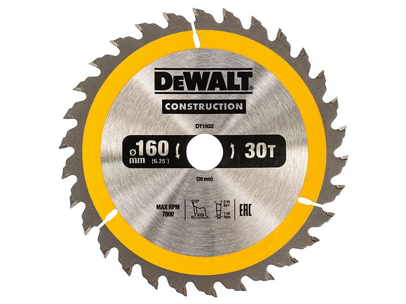 Dewalt Portable Construction Circular Saw Blade 160 X 20mm X 30t Dewalt