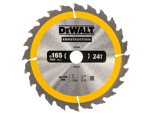Dewalt Portable Construction Circular Saw Blade 165 X 20mm X 24t Dewalt