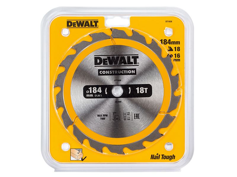 Dewalt Portable Construction Circular Saw Blade 184 X 16mm X 18t Dewalt