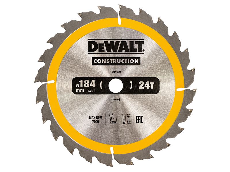 Dewalt Portable Construction Circular Saw Blade 184 X 16mm X 24t Dewalt