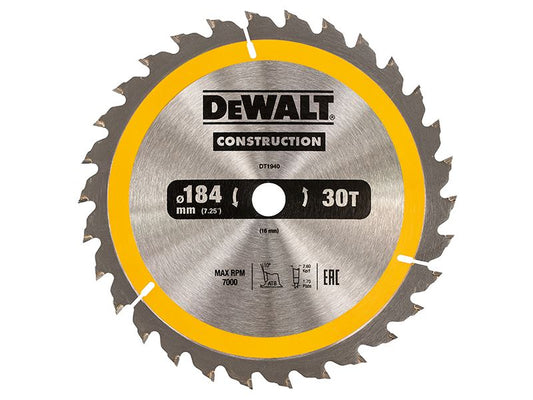 Dewalt Portable Construction Circular Saw Blade 184 X 16mm X 30t Dewalt