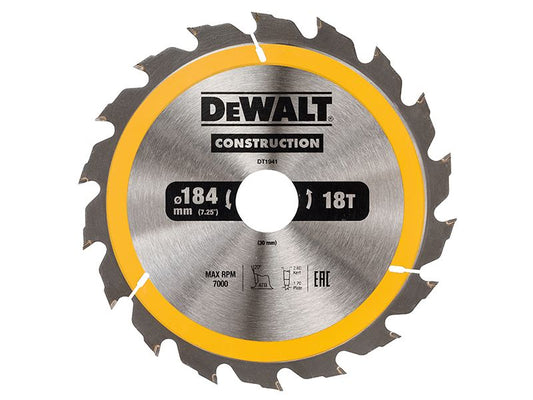 Dewalt Portable Construction Circular Saw Blade 184 X 30mm X 18t Dewalt