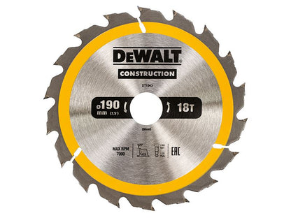 Dewalt Portable Construction Circular Saw Blade 190 X 30mm X 18t Dewalt