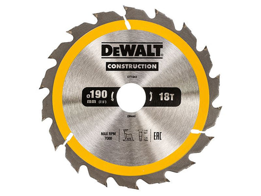 Dewalt Portable Construction Circular Saw Blade 190 X 30mm X 18t Dewalt