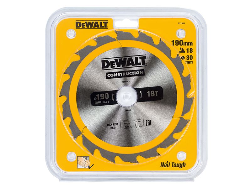 Dewalt Portable Construction Circular Saw Blade 190 X 30mm X 18t Dewalt