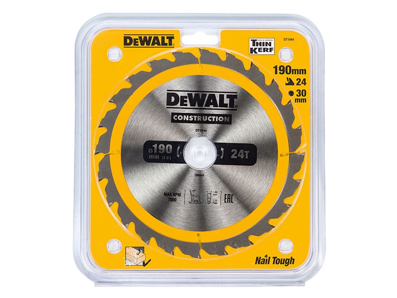 Dewalt Portable Construction Circular Saw Blade 190 X 30mm X 24t Dewalt