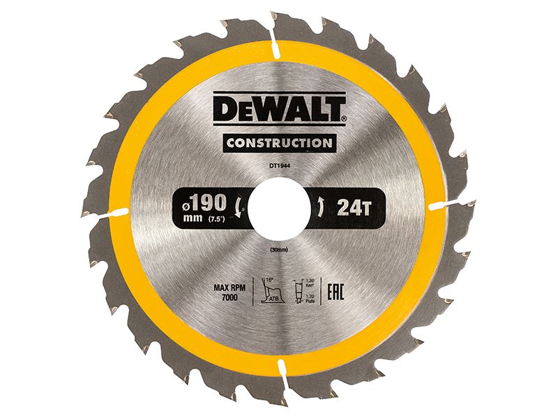 Dewalt Portable Construction Circular Saw Blade 190 X 30mm X 24t Dewalt