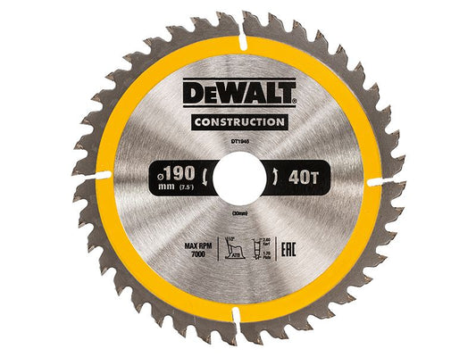 Dewalt Portable Construction Circular Saw Blade 190 X 30mm X 40t Dewalt