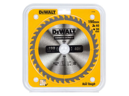 Dewalt Portable Construction Circular Saw Blade 190 X 30mm X 40t Dewalt