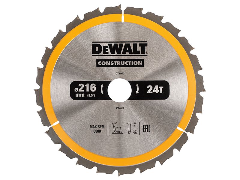 Dewalt Stationary Construction Circular Saw Blade 216 X 30mm X 24t Atb/Neg Dewalt