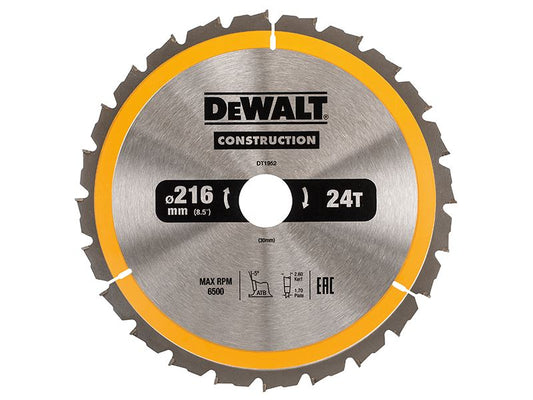 Dewalt Stationary Construction Circular Saw Blade 216 X 30mm X 24t Atb/Neg Dewalt