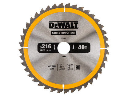 Dewalt Stationary Construction Circular Saw Blade 216 X 30mm X 40t Atb/Neg Dewalt