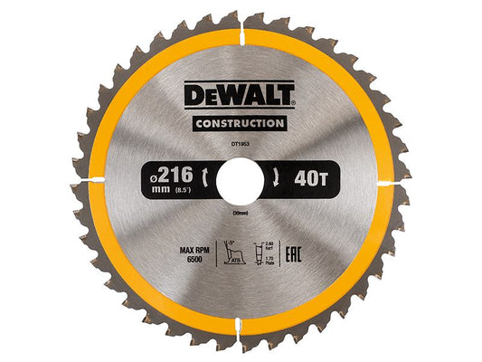 Dewalt Stationary Construction Circular Saw Blade 216 X 30mm X 40t Atb/Neg Dewalt