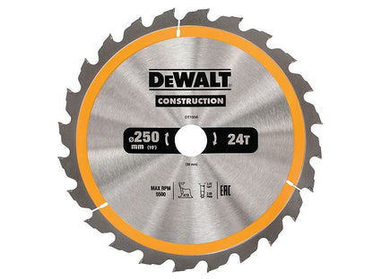 Dewalt Stationary Construction Circular Saw Blade 250 X 30mm X 24t Dewalt
