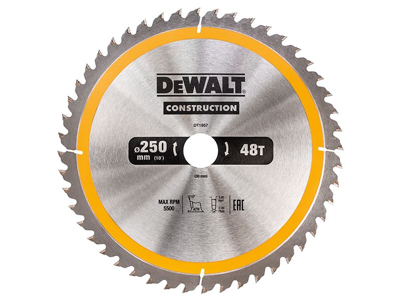Dewalt Stationary Construction Circular Saw Blade 250 X 30mm X 48t Dewalt
