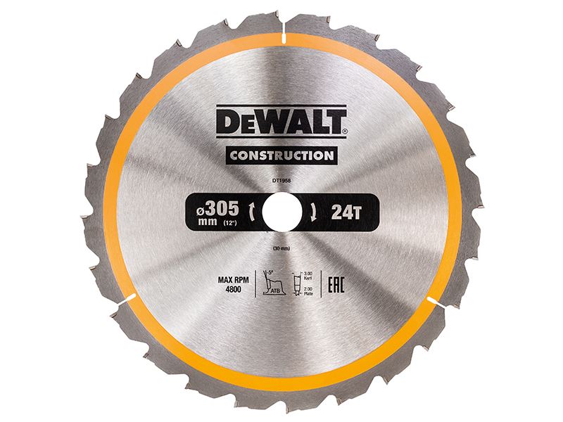 Dewalt Stationary Construction Circular Saw Blade 305 X 30mm X 24t Atb/Neg Dewalt