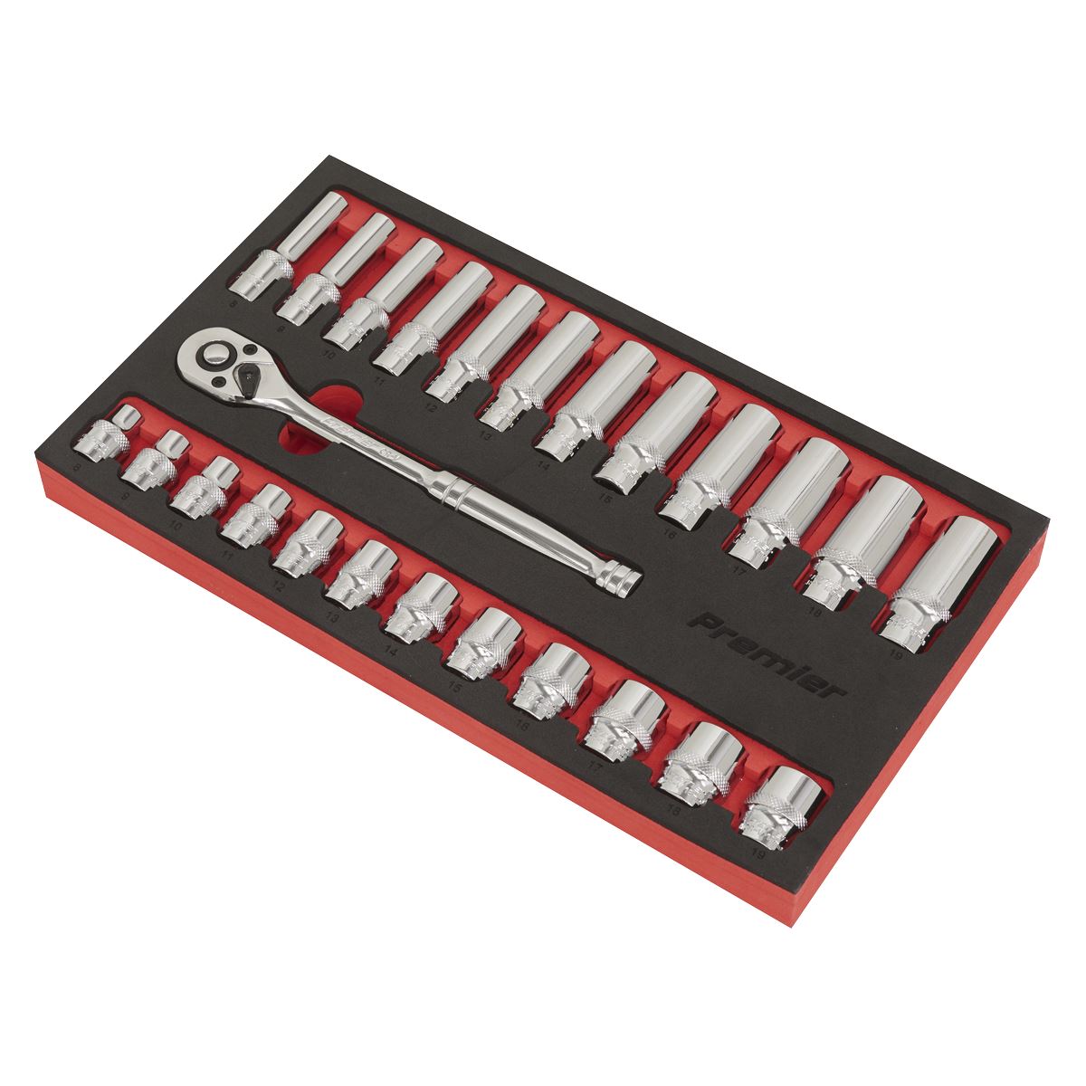 Sealey AK66722 Ratchet Wrench & Socket Set 25pc 3/8"Sq Drive Sealey