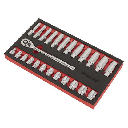 Sealey AK66722 Ratchet Wrench & Socket Set 25pc 3/8"Sq Drive Sealey